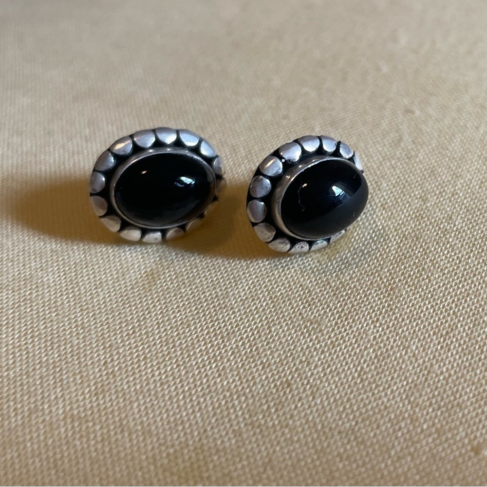 Black onyx and sterling silver post earrings